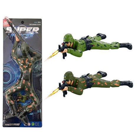 Military army man - with shooting sounds - crawling and LED flash lights