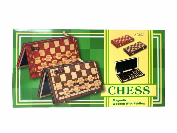 Chess board - with chess pieces - 34 cm - Chess set - Magnetic - Wood + 2 extra queens