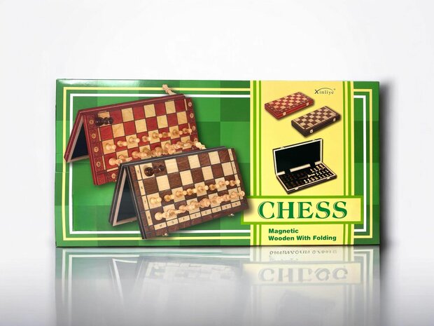 Chess board - with chess pieces - 34 cm - Chess set - Magnetic - Wood + 2 extra queens