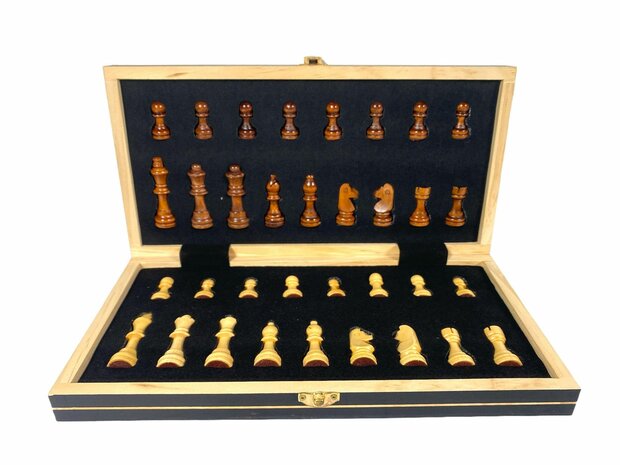 Chess board - with chess pieces - 34 cm - Chess set - Magnetic - Wood + 2 extra queens