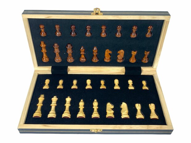 Chess board - with chess pieces - 34 cm - Chess set - Magnetic - Wood + 2 extra queens