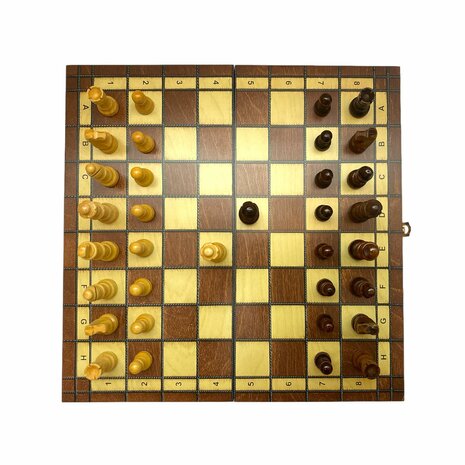 Chess board - with chess pieces - 34 cm - Chess set - Magnetic - Wood + 2 extra queens