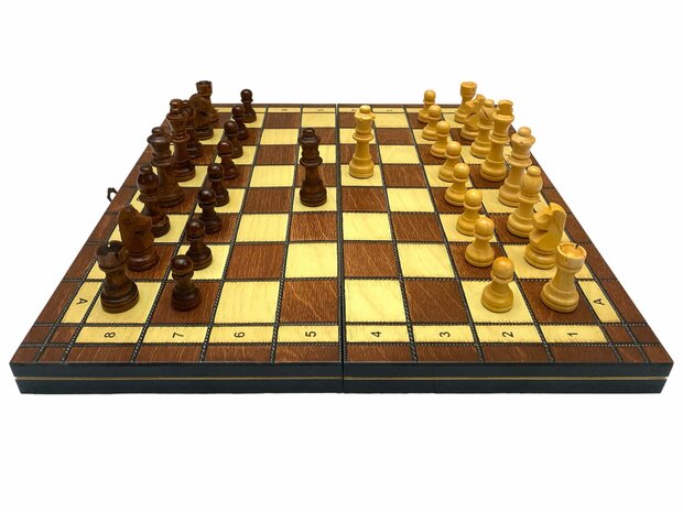 Chess board - with chess pieces - 34 cm - Chess set - Magnetic - Wood + 2 extra queens