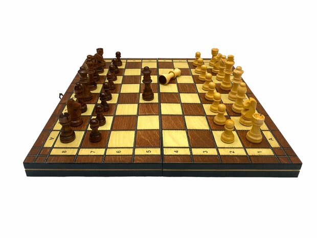 Chess board - with chess pieces - 34 cm - Chess set - Magnetic - Wood + 2 extra queens