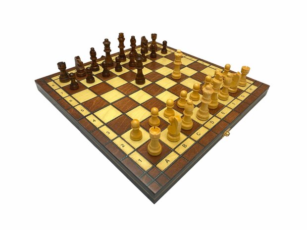 Chess board - with chess pieces - 34 cm - Chess set - Magnetic - Wood + 2 extra queens