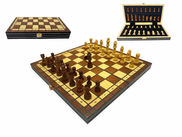 Chess board - with chess pieces - 34 cm - Chess set - Magnetic - Wood + 2 extra queens