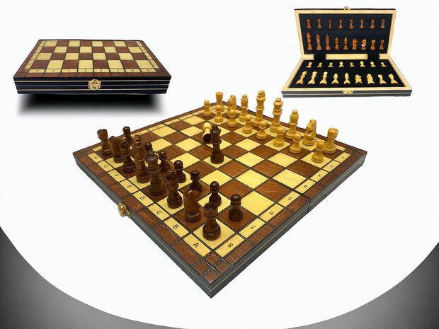 Chess board - with chess pieces - 34 cm - Chess set - Magnetic - Wood + 2 extra queens