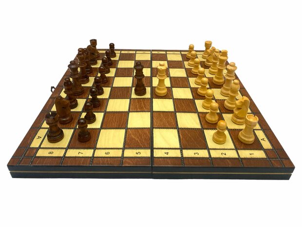 Chess board - with chess pieces - 34 cm - Chess set - Magnetic - Wood + 2 extra queens