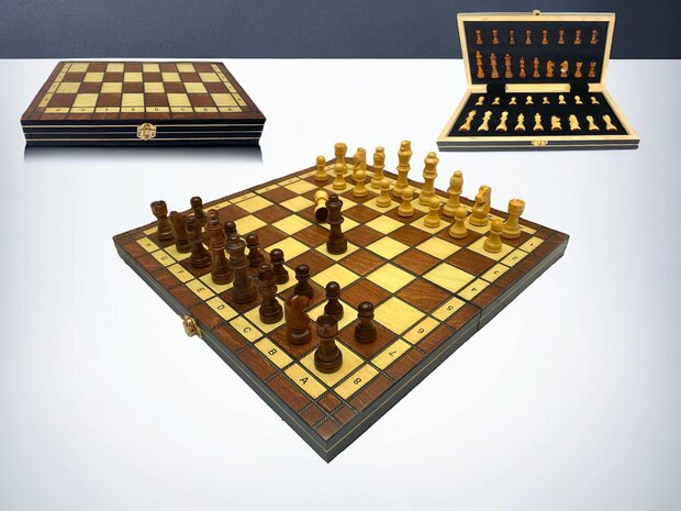 Chess board - with chess pieces - 34 cm - Chess set - Magnetic - Wood + 2 extra queens