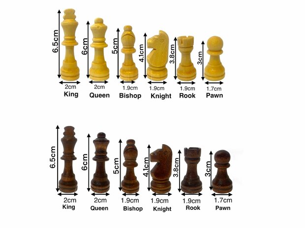 Chess board - with chess pieces - 34 cm - Chess set - Magnetic - Wood + 2 extra queens