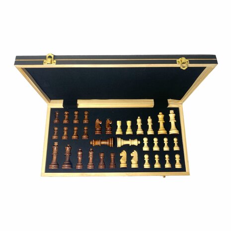 Chess board - with chess pieces - 44cm - Chess set - Magnetic - Wood + 2 extra queens