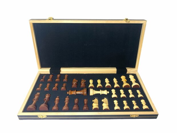 Chess board - with chess pieces - 44cm - Chess set - Magnetic - Wood + 2 extra queens