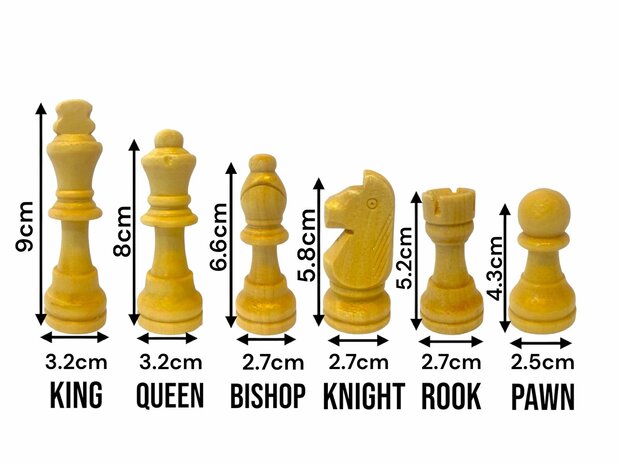 Chess board - with chess pieces - 49cm - Chess set - Magnetic - Wood + 2 extra queens