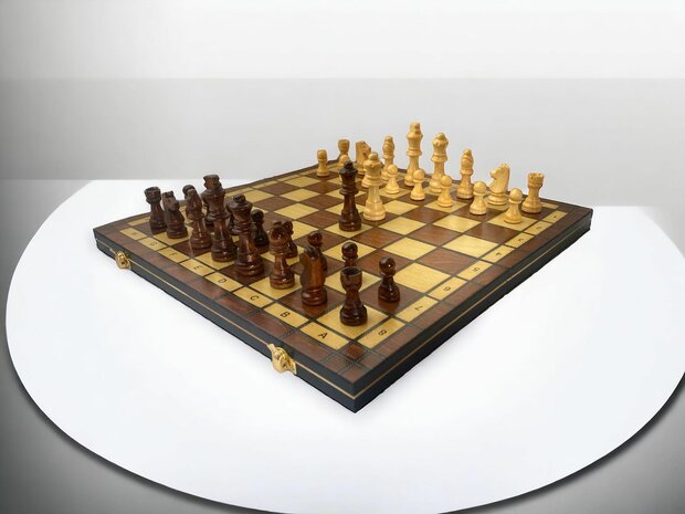 Chess board - with chess pieces - 49cm - Chess set - Magnetic - Wood + 2 extra queens