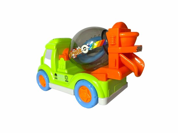 DogTruck Bump&amp;Go - betonmixer vrachtwagen hondje - beweegt, geluid en muziek