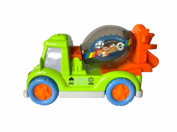 DogTruck Bump&amp;Go - betonmixer vrachtwagen hondje - beweegt, geluid en muziek