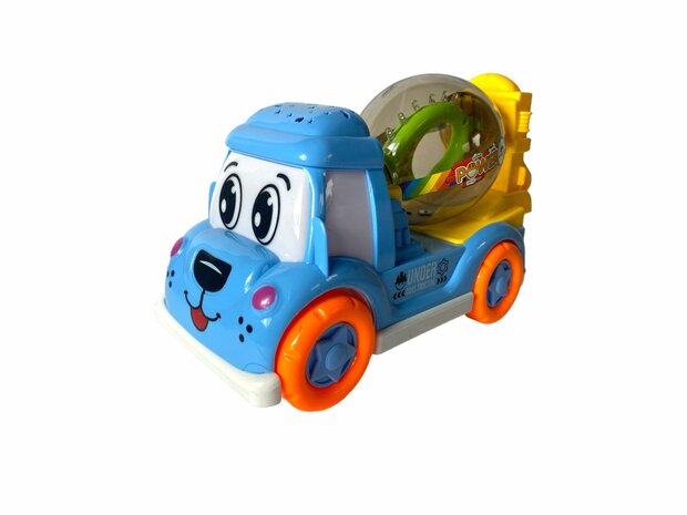 DogTruck Bump&amp;Go - betonmixer vrachtwagen hondje - beweegt, geluid en muziek