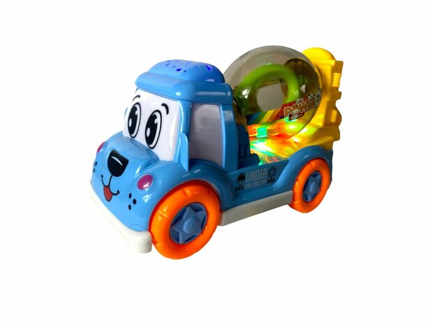 DogTruck Bump&amp;Go - betonmixer vrachtwagen hondje - beweegt, geluid en muziek