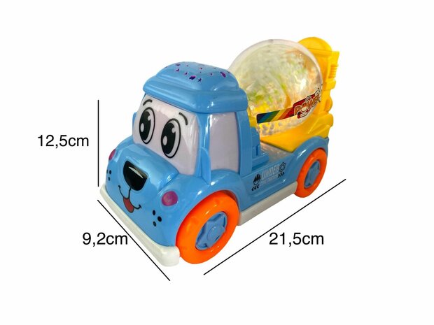 DogTruck Bump&amp;Go - concrete mixer foam ball truck - moves, makes sound and music