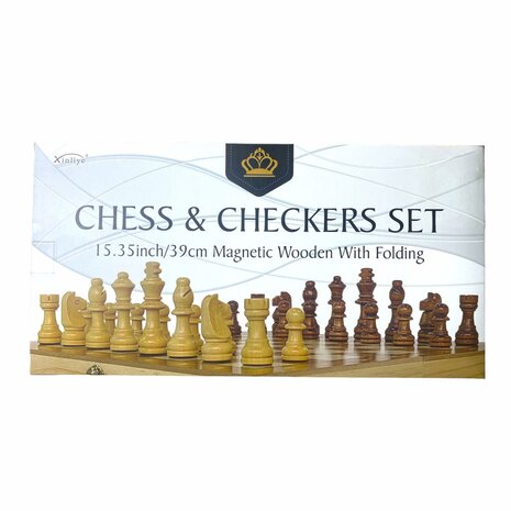 Chess and checkers 2in1 package - Foldable - magnetic chess pieces and checkers pieces - Wood - 39CM