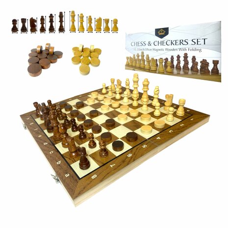 Paquet d&#039;&eacute;checs et de dames 2 en 1 - Pliable - pi&egrave;ces d&#039;&eacute;checs et pi&egrave;ces de dames magn&eacute;tiques - Bois - 39CM