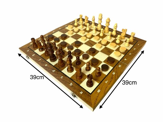 Paquet d&#039;&eacute;checs et de dames 2 en 1 - Pliable - pi&egrave;ces d&#039;&eacute;checs et pi&egrave;ces de dames magn&eacute;tiques - Bois - 39CM