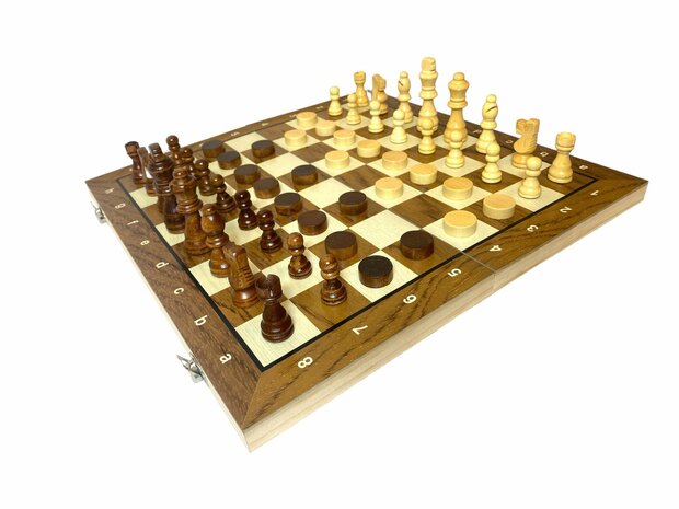 Schach- und Dame-2-in-1-Paket &ndash; faltbar &ndash; magnetische Schachfiguren und Damefiguren &ndash; Holz &ndash; 39 cm