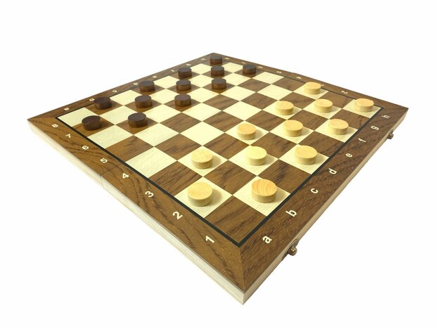 Schach- und Dame-2-in-1-Paket &ndash; faltbar &ndash; magnetische Schachfiguren und Damefiguren &ndash; Holz &ndash; 39 cm