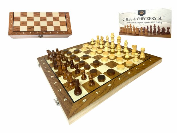 Chess and checkers 2in1 package - Foldable - magnetic chess pieces and checkers pieces - Wood - 34CM