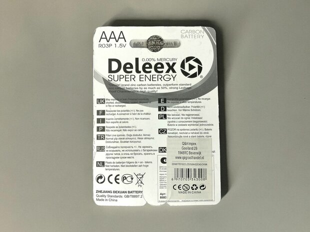 Batterien Deleex - AAA - R03P 1,5V - 4 St&uuml;ck in der Packung