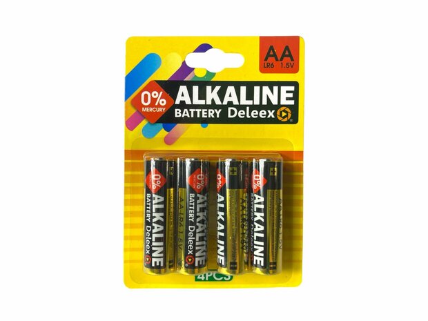 Piles alcalines AA - LR6 1,5V - 4 pi&egrave;ces en pack Deleex