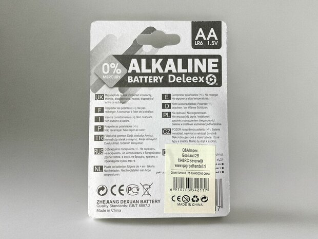 Piles alcalines AA - LR6 1,5V - 4 pi&egrave;ces en pack Deleex