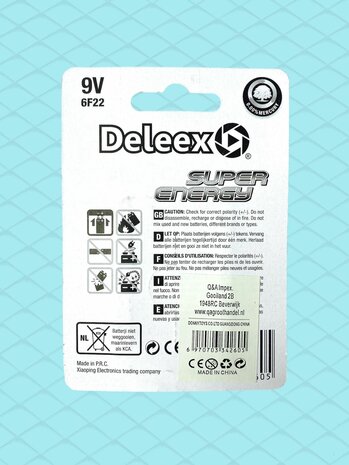 Batterien Deleex - 9V 6F22 - 1 St&uuml;ck in der Packung