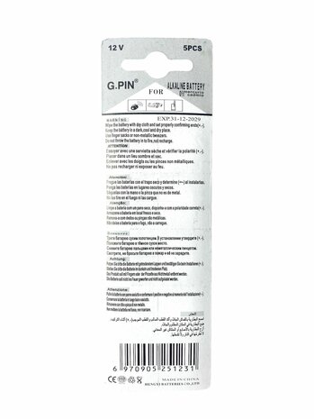 G.PIN 23A 12V ALKALINE batterijen 5 STUKS