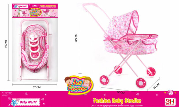 Puppenwagenspielzeug - Babywagen - 42x34x69cm Rosa