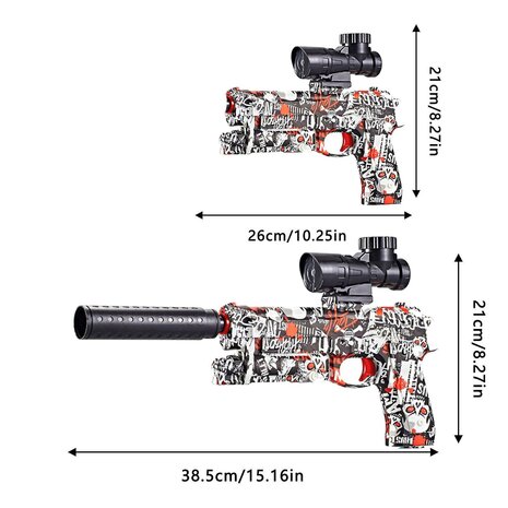 Gel Blaster- elektrische pistool  - Red Graffiti - compleet set oplaadbaar - 38CM