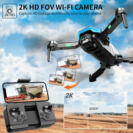 Drone - moteur sans balais - cam&eacute;ra HD en direct - mode vol stationnaire - pliable avec sac