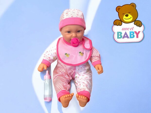 Babypuppe s&uuml;&szlig; mit verschiedenen Babyger&auml;uschen + Zubeh&ouml;r &ndash; 46cm