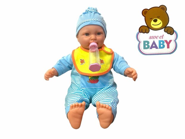 Babypuppe s&uuml;&szlig; mit verschiedenen Babyger&auml;uschen + Zubeh&ouml;r &ndash; 46cm