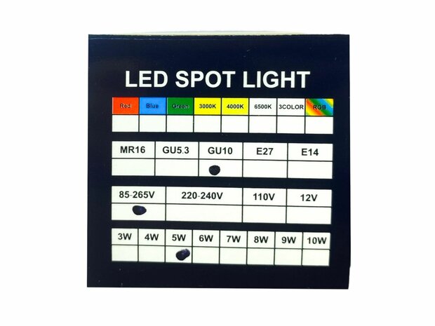 LED GU10 Spot - wit licht 5W 7500k 85-265v 50/60Hz &Oslash;5cm