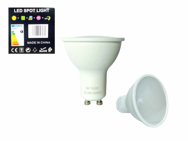 LED GU10 Spot - wit licht 5W 7500k 85-265v 50/60Hz &Oslash;5cm