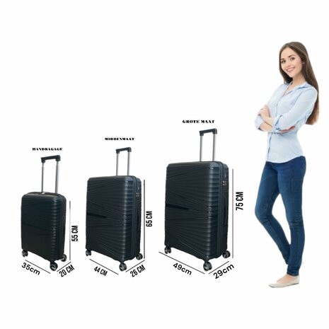 Suitcase set Trolley set 3-piece - PP silicone travel case (black color)