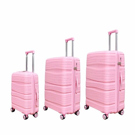 Kofferset - Trolleyset 3-delig - PP silicone reiskoffer Roze   