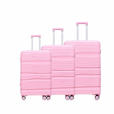 Kofferset - Trolleyset 3-delig - PP silicone reiskoffer Roze   