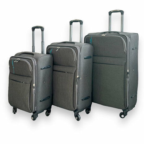 Suitcase set 3-piece Fabric Expandable - Polyester - Europe Travel grey