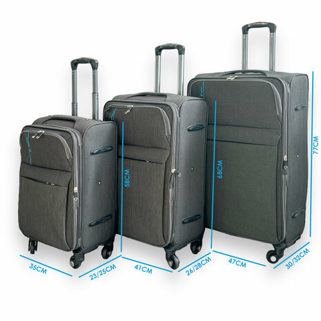 Suitcase set 3-piece Fabric Expandable - Polyester - Europe Travel grey