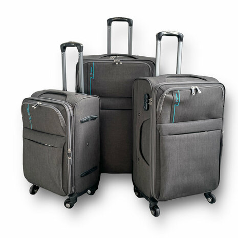 Suitcase set 3-piece Fabric Expandable - Polyester - Europe Travel grey