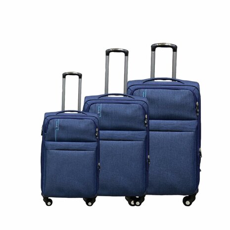 Suitcase set 3-piece Fabric Expandable - Polyester - Europe Travel blue