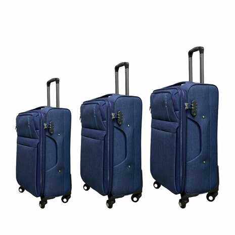 Suitcase set 3-piece Fabric Expandable - Polyester - Europe Travel blue