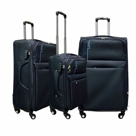 Suitcase set 3-piece Fabric Expandable - Polyester - Europe Travel black